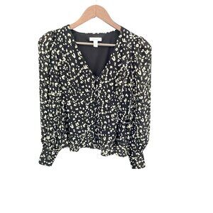 Nine West Womens Leopard Print V-Neck Blouse XS